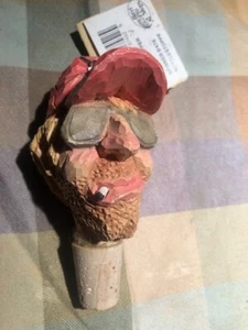 Vtg Chris Hammack Spinner Bateman Bass Fisherman Carved Cork Bottle Stopper NWT - Picture 1 of 7