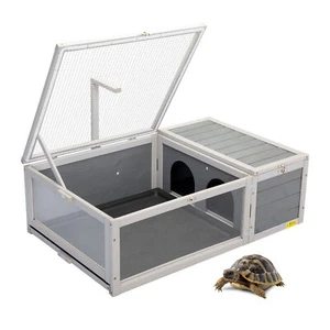 Tortoise Pet House Turtle Habitat Box W/ Sunbath Area & Light-Blocking Rest Zone - Picture 1 of 12