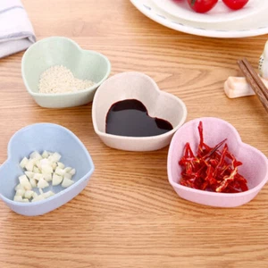 Love Heart Shape Wheat Straw Bowl Vinegar Seasoning Solid Soybean Sauce Dish - Picture 1 of 13