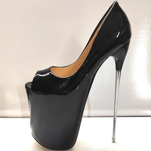 22cm Super High Heel Women Pump Slip On Patent Leather Shoes Nightclub Dress - Picture 1 of 18
