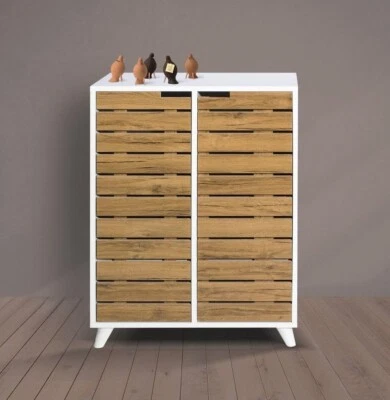 Foyer Shoe Cabinet, 8 Tier Rack Organizer & Grid-Style Doors, Freestanding Unit - Image 1 of 4