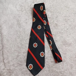 Vtg Hills Cashmere House Silk Tie Ship Wheel Helm Black Red Gold Preppy Classic - Picture 1 of 13