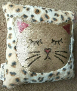 Reversible Sequins Cat/Meow PILLOW by JUSTICE Girls 14x14, NWT! - Picture 1 of 5