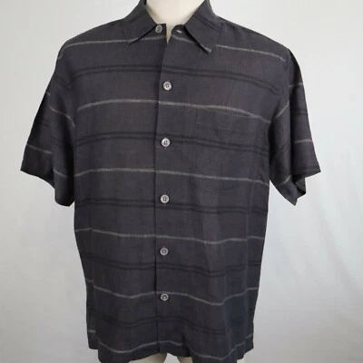 Perry Ellis Shirt Mens Medium Linen Blend Casual Button Up Striped Short Sleeve - Image 1 of 4