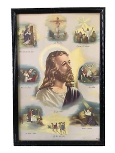 Vintage Jesus The Life of Christ 1942 Offset Litho Print Lithography Framed - Picture 1 of 8