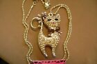 NWT- BETSEY JOHNSON CROWN BOW ENAMEL CRYSTAL CAT  PENDANT NECKLACE-  USA SELLER