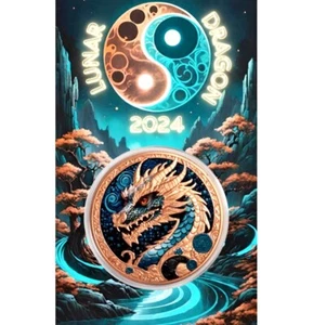 33g Copper Lunar Dragon 2024 Colour Round Coin 999 High Relief Token Challenge - Picture 1 of 8