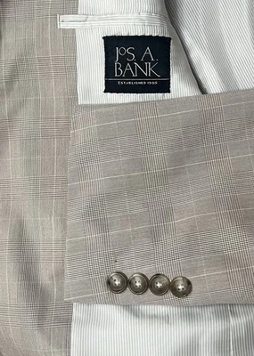 Blazer Jos A Bank Beige Gris Algodón Lana 36S Príncipe de Gales Abrigo Deportivo a Cuadros Foto 1 de 4