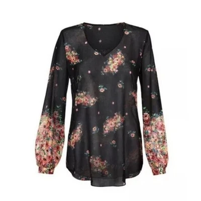 NUEVO CON ETIQUETAS CAbi #3594 Blusa Floreciente Transparente Negra Para Mujer Mediana Hada Capricho Foto 1 de 4
