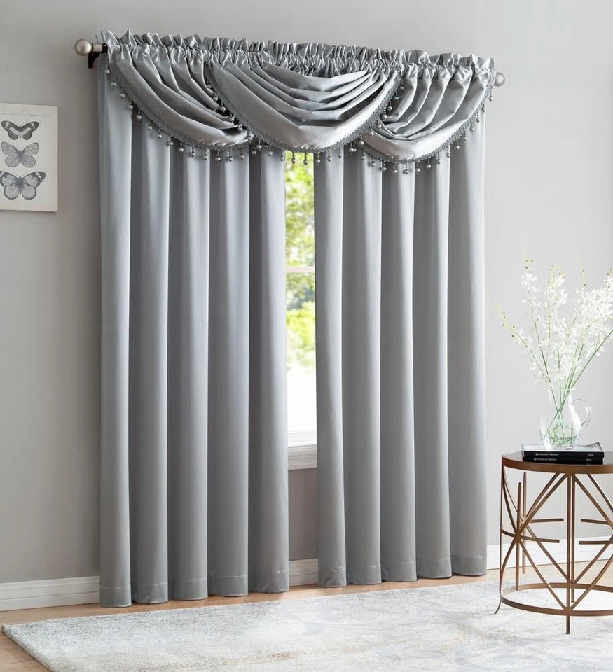 Bridget Crushed Satin Rod Pocket Panel and Waterfall Valance Window Treatments, - Image 1 of 1