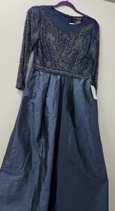 Vestido Pisarro Nights Cuentas Corpiño Tafetán Azul Talla 6 Precio de venta sugerido por el fabricante $299 Cuerda Suelta Izquierda - Imagen 1 de 7