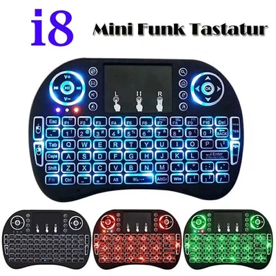 Mini Funk Tastatur i8 Touchpad PC Wireless Keyboard Backlit Deutsch LED Keypads - Bild 1 von 4
