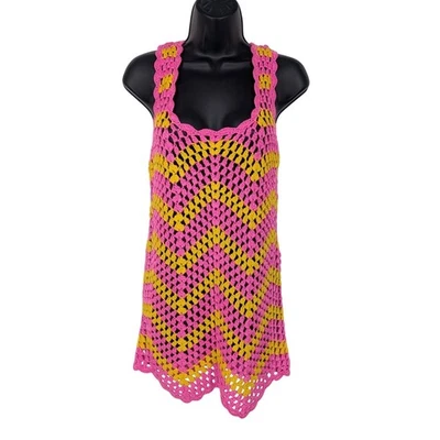 Show Me Your Mumu Crochet Mini Dress Women Size S Chevron Cover Up Festival Y2K - Image 1 of 4