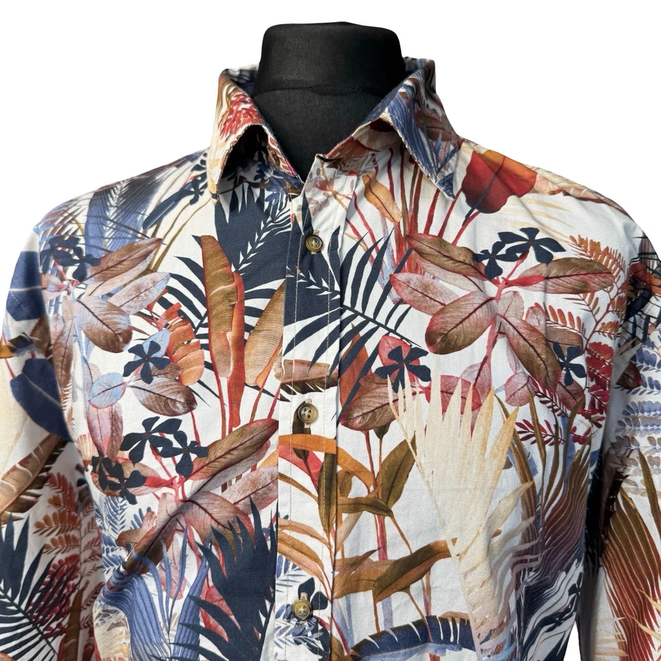 JOE BROWNS Shirt Mens XL (46-47") Long Sleeve in White Leaf Design - Изображение 1 из 4