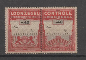 Netherlands Indies Revenue Fiscal Trade Stamps Loonzegel Tax on wages Pair -.40 - Picture 1 of 1
