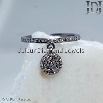 CIRCLE Charm Dangling Band Ring 925 Sterling Silver Natural Diamond Pave Jewelry - Image 1 of 4