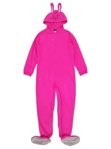 Joe Boxer Girls Hot Pink Hoodie Bunny Blanket Sleeper Union Suit Pajamas L 10/12 - Picture 1 of 2