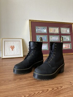 Bota de Combate Dr. Martens Shriver Hi Mujer Cuero Negro Plataforma 8 Ojos Talla - 9 Foto 1 de 4