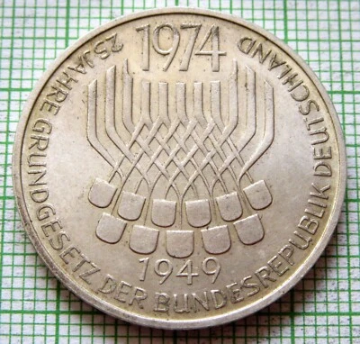 WEST GERMANY 1974 5 Deutsche Mark, 25th Anniv of the Federal Constitutional Law - Image 1 of 4