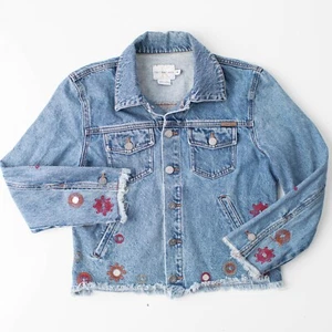 Calvin Klein Jeans Women's Medium Embellished Embroidered Blue Jean Jacket - Picture 1 of 9
