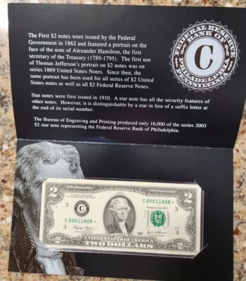 2003 $2 DOLLAR BILL STAR~VERY LOW #11808* ONLY 16K ISSUED Bank Of PHILADELPHIA~ - Image 1 of 4