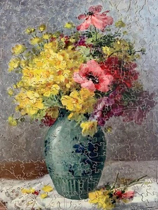 Vase of Flowers H Cheppy artist jigsaw puzzle 350 pieces wooden, R. Tuck Zag Zaw - Picture 1 of 9