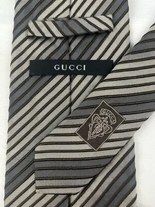 GUCCI Hombre Repp Corbata Cuello Tejida Seda Bronce Rayas Hecha en Italia Caballero Monograma - Imagen 1 de 24