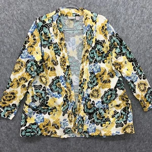LOGO Lori Goldstein Printed Cotton Open Cardigan Sweater Womens Plus 1X A305456 - Picture 1 of 9
