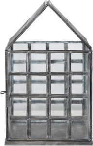 Metal and Glass Greenhouse, Zinc Finish Terrarium, 6" L X 6" W X 10" H