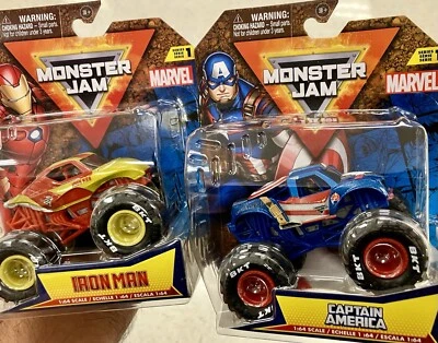 Monster Jam MARVEL Series 1!! Captain America & Iron Man 1/64 Set of 2 - Image 1 of 4