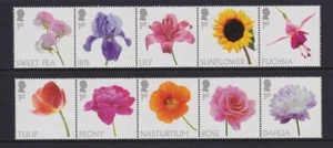 GB 2023 FLOWERS COMPLETE SET OF 10 STAMPS (1ST KING CHARLES III ISSUE) - Picture 1 of 1