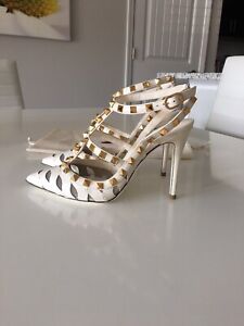 NEW $1,250 VALENTINO GARAVANI STUDDED CUTOUT LEATHER ANKLE STRAP SHOES SIZE 37