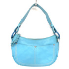 BOSCA Turquoise Blue Pebbled Leather Studded Handle Shoulder Bag Purse
