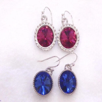 PENDIENTES TRASEROS GANCHO ZAFIRO AZUL CRISTAL AUSTRIA 12MM FUCSIA Y 12MM 2 POR UNO Foto 1 de 4