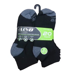 Elev8 Performance Boy’s Sport Quarter Socks 20 Pairs Black Size 4-10 - Picture 1 of 4