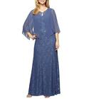 ALEX EVENINGS 8 Wedgewood Chiffon Capelet Lace Gown NWT $219