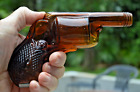1890s HAND BLOWN REVOLVER FIGURAL NIPPER WHISKEY OR CANDY BOTTLE
