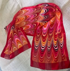 Vintage DAMEN 60-70er Jahre Long MOD Abstrakt SCHAL Rosa Orange Rot GO-GO - Bild 1 von 3