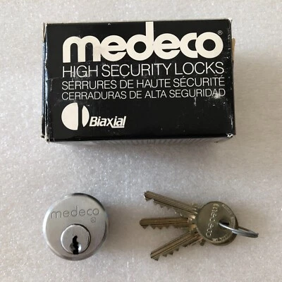 MEDECO  1 1/8" Mortise Cylinder  with  Original (3) Keys - Image 1 of 4