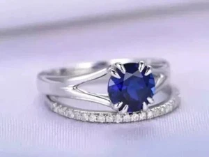 2Ct Heart Cut Lab Created Sapphire Wedding Bridal Ring Set 14K White Gold Plated - Picture 1 of 14