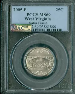 2005 P WEST VIRGINIA QUARTER PCGS MS69 SF MAC SPOTLESS . - Picture 1 of 2
