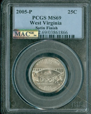 2005 P WEST VIRGINIA QUARTER PCGS MS69 SF MAC SPOTLESS  . - Image 1 of 2