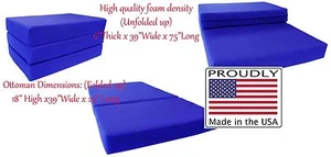 Twin Trifold Foam Beds, High Density Folding Mattresses 6x39x75, Royal Blue - Picture 1 of 1