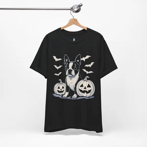 T-shirt Halloween Boston Terrier, maglietta grafica pipistrello zucca, maglia unisex, S-2XL - Foto 1 di 4