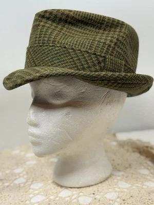 De Colección Towncraft Sombrero Fedora Verde Marrón Cuadros Tweed Pata de Gallo Lana Talla 7 1/8 Foto 1 de 4