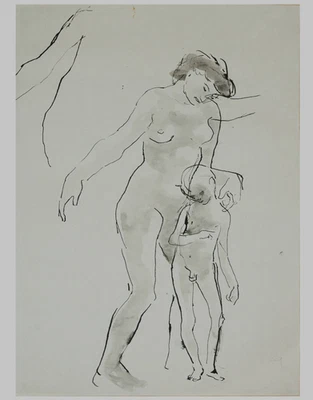 George Fullard (1923-1973) Inks & Wash. Women & Boy. - Image 1 of 4