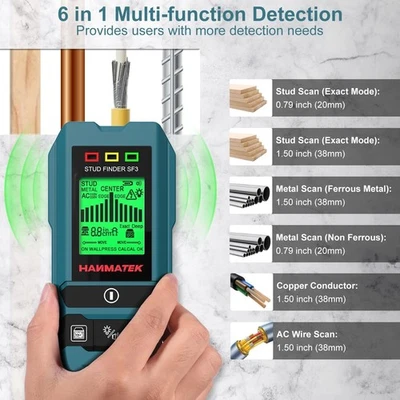 HANMATEK 6-in-1 Stud Finder Wall Scanner Wood Metal AC Wire Detector DIY Home Renovation