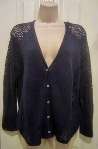 Lucky Brand Womens Open Weave V-Neck Button Cardigan Sweater Navy Blue Sz XL NWT - Picture 1 of 6