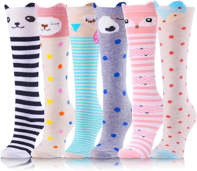 Kids Girls Knee High Socks Long Boot Crazy Silly Fun Gift Cute Tall Animal Socks - Image 1 of 4