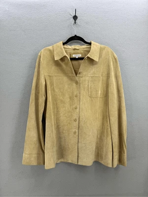 Vintage Yvonne Marie Womens Tan Suede Leather Button Down Top Shirt Size 14 - Image 1 of 4